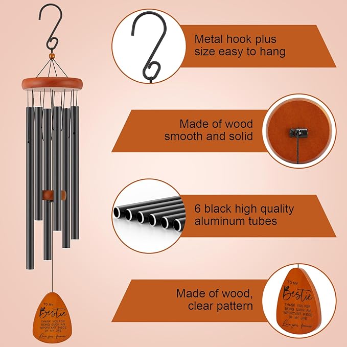 Bestie Gift for Women, Friend Gifts for Women, Unique Friendship Sister Gifts for Birthday, Mothers Day, Christmas, 32 Inch Wind Chimes Gift for Home Decor