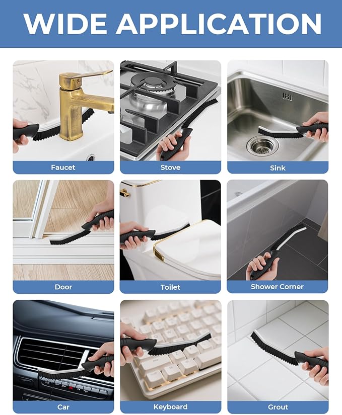 Crevice Cleaning Brushes, Cleaner Scrub Brush Tool for Hard to Reach Tight Space, Home Essentials, Serrated Scrub Brushes, Cleaning Supplies for Shower, Bathroom, Kitchen, Toilet (3, Black)