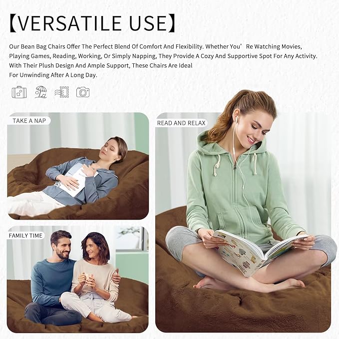 Bean Bag Chair for Adults 4FT,Soft Removable Cover for Teens/Girls Bedroom,Fluffy Giant Round Floor Beanbag Lounger Chairs (No Filler,Deep Coffee)