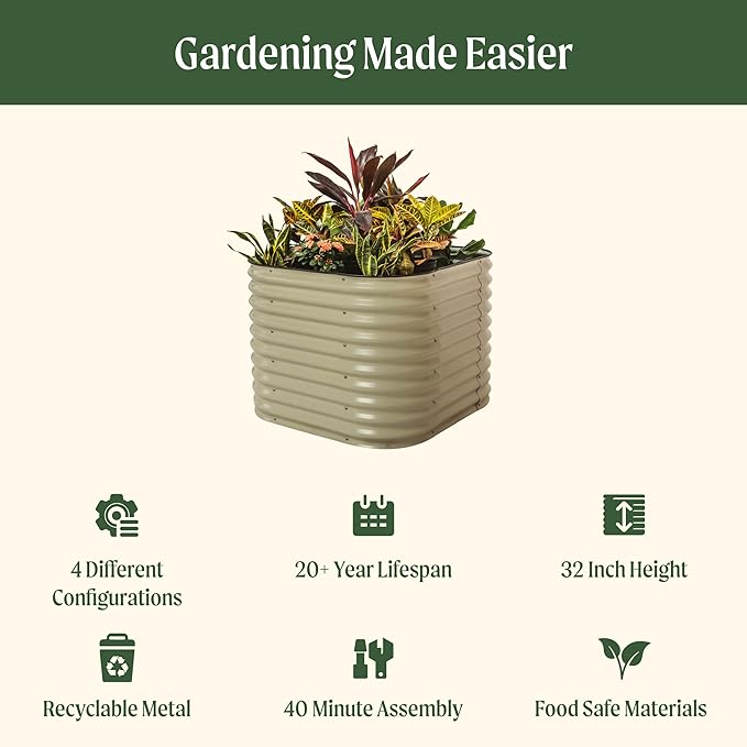 Vego garden 32" Extra Tall Raised Garden Bed Kits,4 in 1 Modular Raised Planter Box for Vegetables Flowers Fruits Oval Metal Raised Garden, Sky Blue