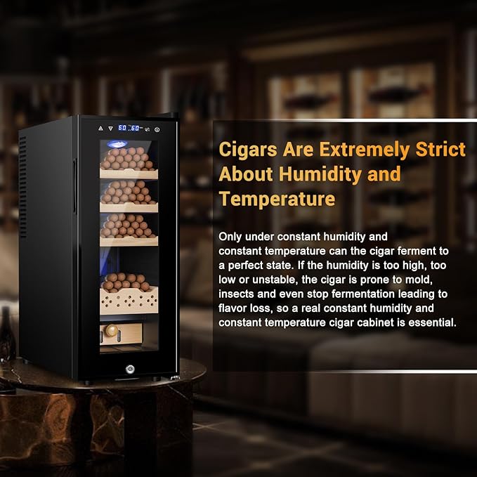 Electric Cigar Humidor, 35L 250 Counts Large Capacity Thermostatic Desktop Humidor Cabinet with Digital LED Screen, Safety Lock,Smart Humidity & Temp Control, Gifts for Men