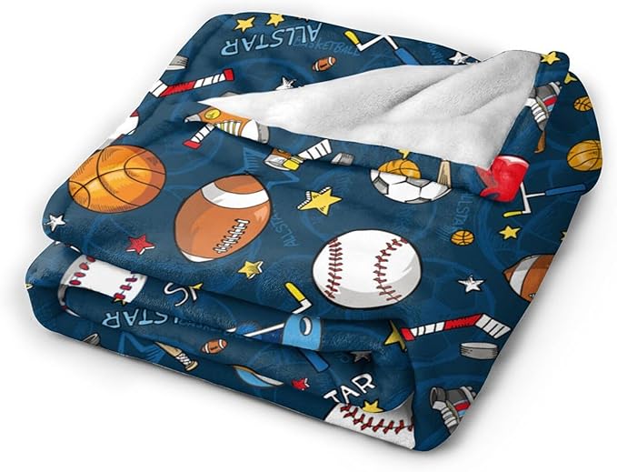 Baseball Football Basketball Sport Theme Throw Blanket 60x50 Inch Soft Fleece Blanket Men Women Gift for Kids Boys Girls for Party Couch Sofa Bed Deco Blankets