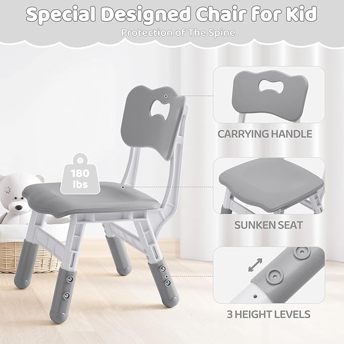Kids Table and 2 Chairs Set, Height Adjustable (17.7"-26.1") Toddler Table and Chair Set, Multi-Activity Table with Graffiti Desktop, Children’s Table and Chairs for Classroom, Home & Daycare