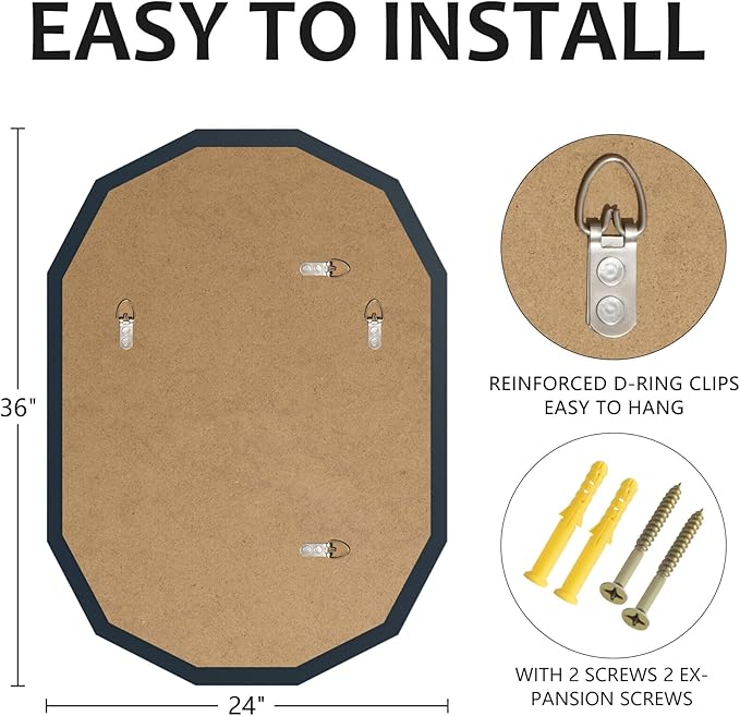 Bathroom Mirrors for Over Sink, Round Frameless Mirrors for Wall, 24x36 Inch Beveled Bathroom Mirror, Bathroom Vanity Circle Mirror for Bedroom Living Room Entryway Home Decor