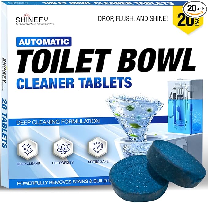 Automatic Toilet Bowl Cleaner Tablets – 20 Tabs - Blue Gel Toilet Tank Cleaners, Hard Water Ring Remover, Septic-Safe Heavy-Duty Stain & Smell Eliminator, Toilet Cleaning & Deodorizer
