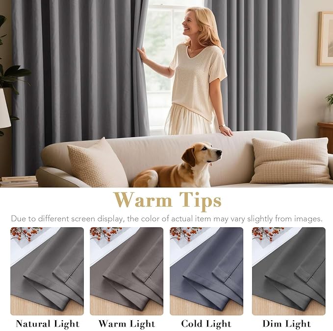 H.VERSAILTEX Blackout Curtains for Bedroom Thermal Insulated Room Darkening Living Room Curtains 63 Inch Long Grommet Privacy Protection Window Curtain Panels/Drapes for Nursery,2 Panels,Grey