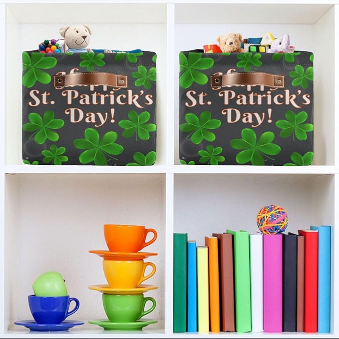 Storage Basket Happy St Patrick's Day Cube Storage Bins Organizer Bag Collapsible Closet Shelf Baskets with handle for Baby Cloth Pet Toy Book 14.2×10.2×8.3 IN