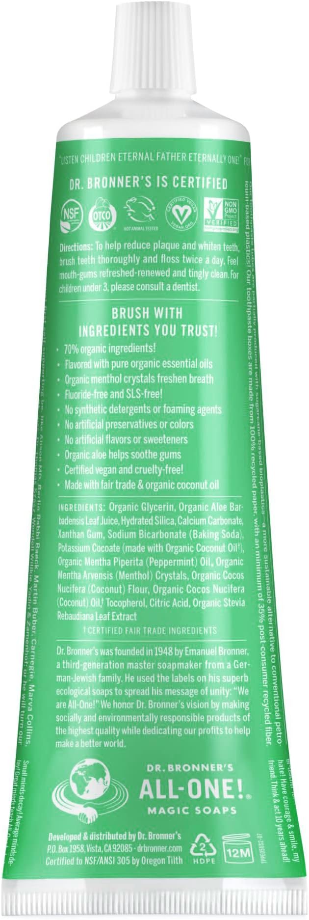 Dr. Bronner’s - All-One Toothpaste (Spearmint, 5 Ounce, 3-Pack)