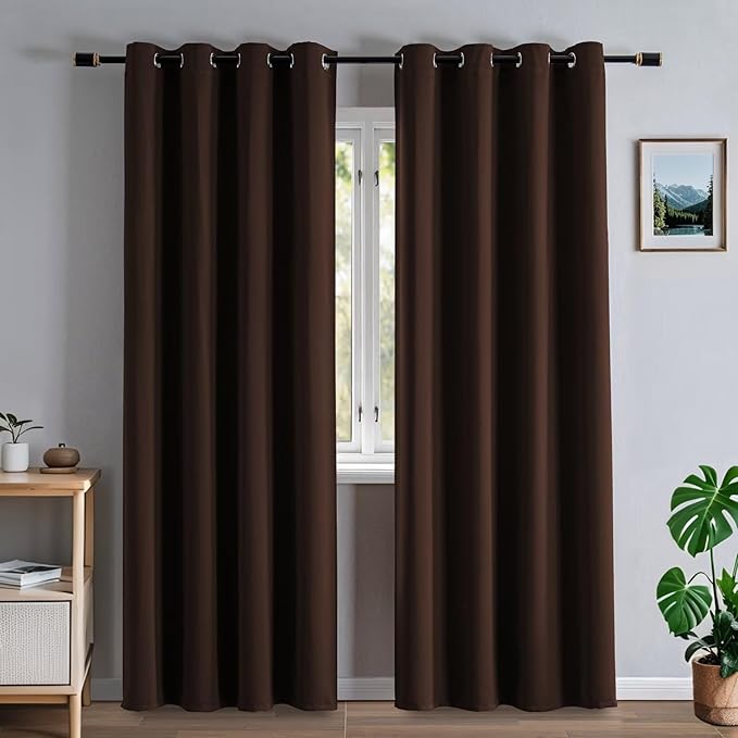 Blackout Curtains 108 Inches Long for Bedroom, Thermal Insulated Blackout Curtains 2 Panels Set, Solid Grommet Privacy Room Darkening Drapes for Living Room Windows(W52 x L108, Chocolate)