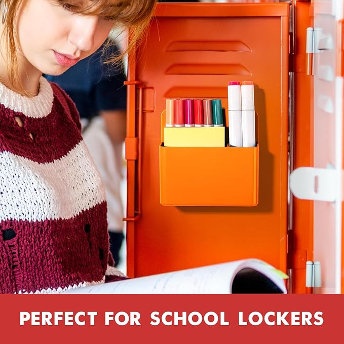 BEYGORM 2 Pack Plastics Magnetic Pen Holder for Refrigerator, Dry Erase Marker Holder for Whiteboard，Magnet School Locker Organizer Accessories, Pencil Cup, Pen Caddy, Classroom Organization(Orange)