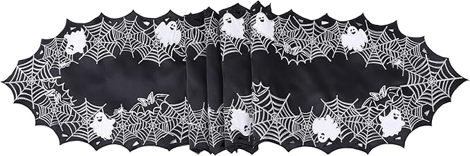 Chlophy Halloween Table Runner Black Spider Web Table Runner Gothic Embroidered for Kitchen Dining Halloween Décor Home Party Table Decoration 72in