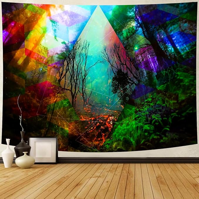 Delur Forest Tapestry Tree of Life Tropical Rainforest Tapestry Wall Hanging Colorful Nature Landscape Mystical Psychedelic Spiritual Headboard for Bedroom Living Room Home Decor (70.8" x 92.5")