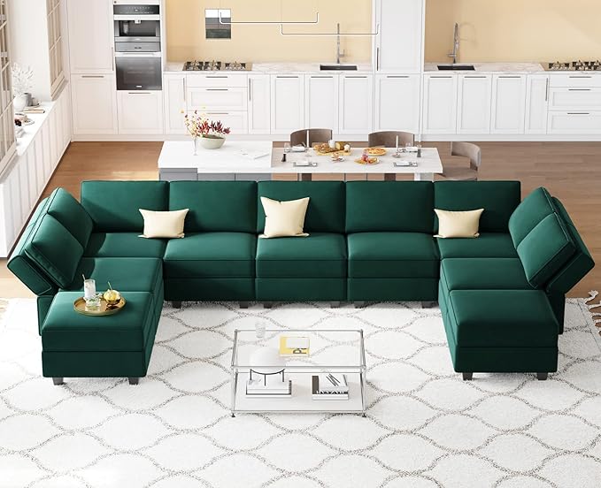 Belffin Modular Sectional Sofa with Ottomans Velvet Reversible Sleeper Sectional Sofa with Chaise Modular Sleeper Sofa Bed with Storage Seat Green