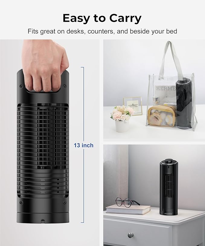 Abolee Tower Fan, 23ft/s Desk Fan, 70° Oscillating Table Fan for Bedroom, Standing Table Fan with 3 Modes, 2024 New 13 Inch Bladeless fan for Bedroom, Home,Office