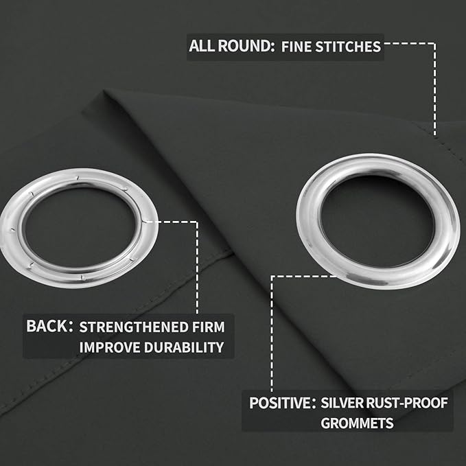 Easy-Going Blackout Curtains for Bedroom, Solid Thermal Insulated Grommet and Noise Reduction Window Drapes, Room Darkening Curtains for Living Room, 2 Panels (52x96 in,Dark Gray)