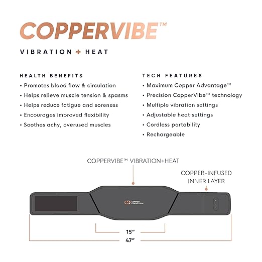 Copper Compression CopperVibe Vibration + Heat Therapy Back Wrap Vibrating Heating Massager Pad for Lower Back Pain Relief, Lumbar Muscles, Herniated Disc - Treatment Brace Device for Women & Men