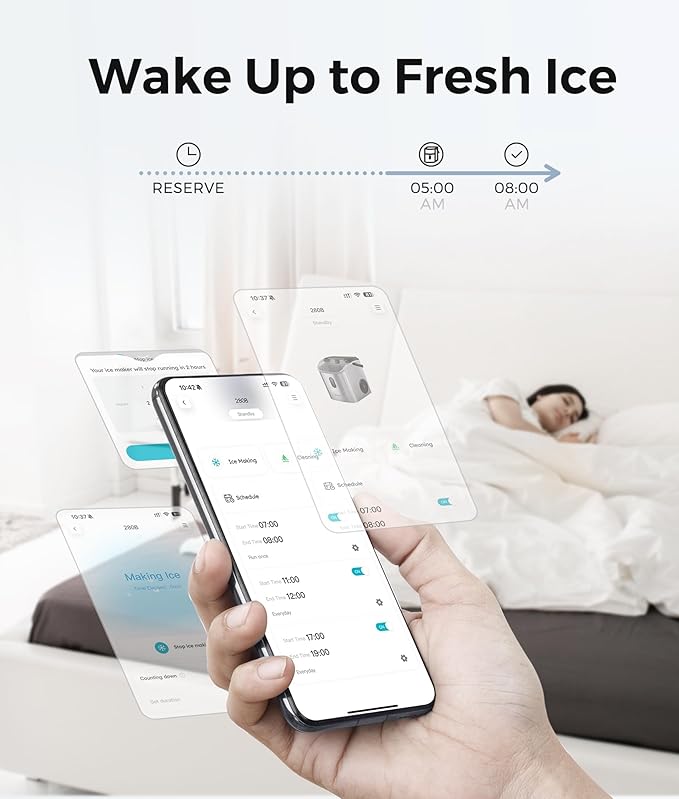 ecozy Smart Nugget Ice Maker Countertop, Portable Pebble Ice Machine with Voice Control, 34lbs/24H Soft Chewable Ice, Self-Cleaning Pellet Ice Maker with APP WiFi for Kitchen Party, Stainless Steel