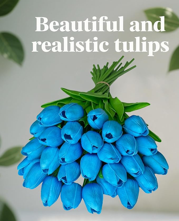 Fake Flowers Tulips Artificial PU Flower 15 Stems Real Touch Faux Tulips Flowers Mother's Day Easter Valentine’S Day Gifts in Home Kitchen Wedding Dining Table Decorations