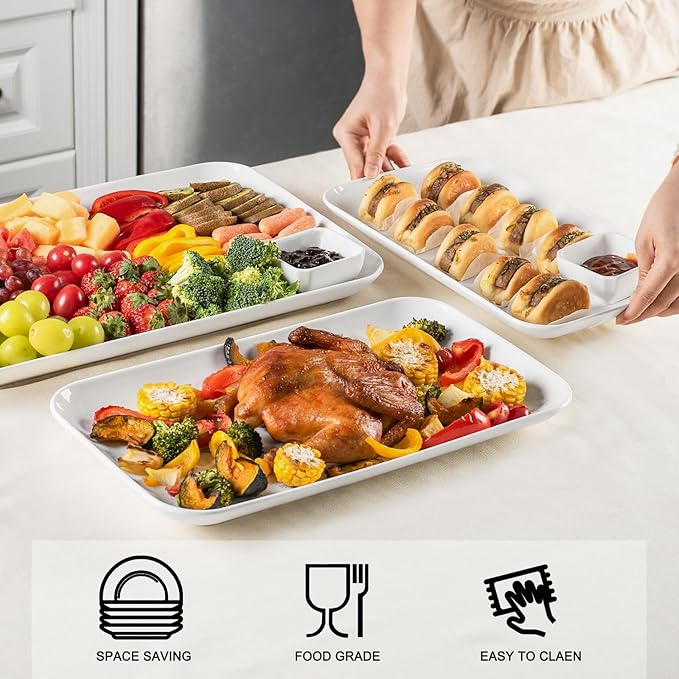 DELLING Serving Platter, 18/16/14inch Large Serving Tray, Serving Platters for Snacks, Fruit, Turkey, Dessert, Serving Trays for Entertaining at Parties and Weddings, Microwave Dishwasher Oven Safe