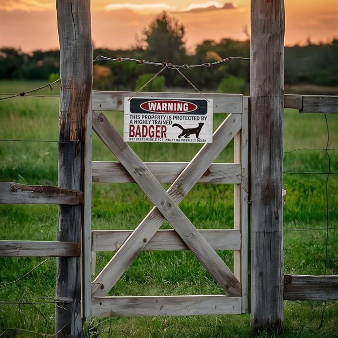 Warning Sign, Badger Warning Wood Plaque Sign, Funny Door Signs, Decorative Wood Hanging Suspension Plaque, Farmhouse Wooden Wall Decor, Outdoor Hanging Wooden Signs