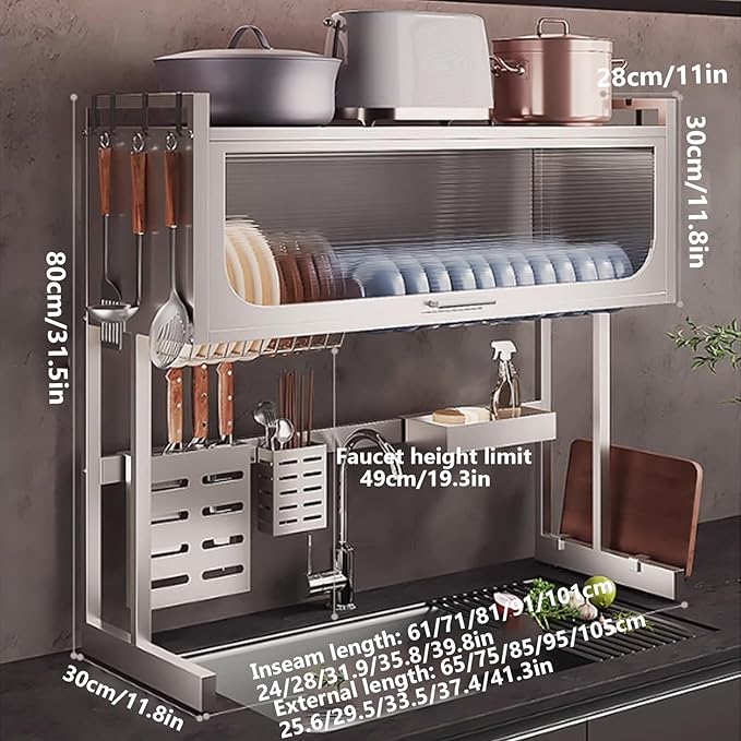 Home Furnishing Dish Rack Over Sink Stainless Steel Over The Sink Dish Drainer Drying Rack Space Kitchen Sink Rack Multifunctional countertop Dish Storage Rack Sink(White,75cm/29.5in)