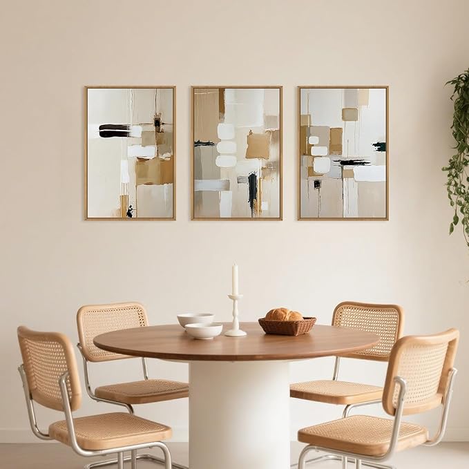 Large Abstract Beige Framed Canvas Wall Art Set, Neutral Textures Wall Decor, Warm Minimalist Shapes Wall Painting, Modern Neutral Art Prints for Living Room, Bedroom, Office - 16"X24"X3