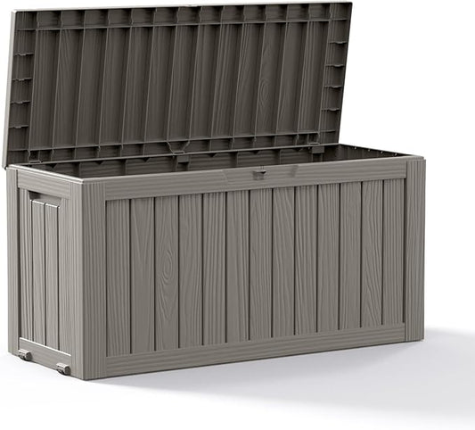 DRATO 75 Gallon Deck Box, Waterproof Resin Large Outdoor Storgae Box for Patio Furniture, Patio Cushions, Gardening Tools, Pool and Sports Supplies, Lockable