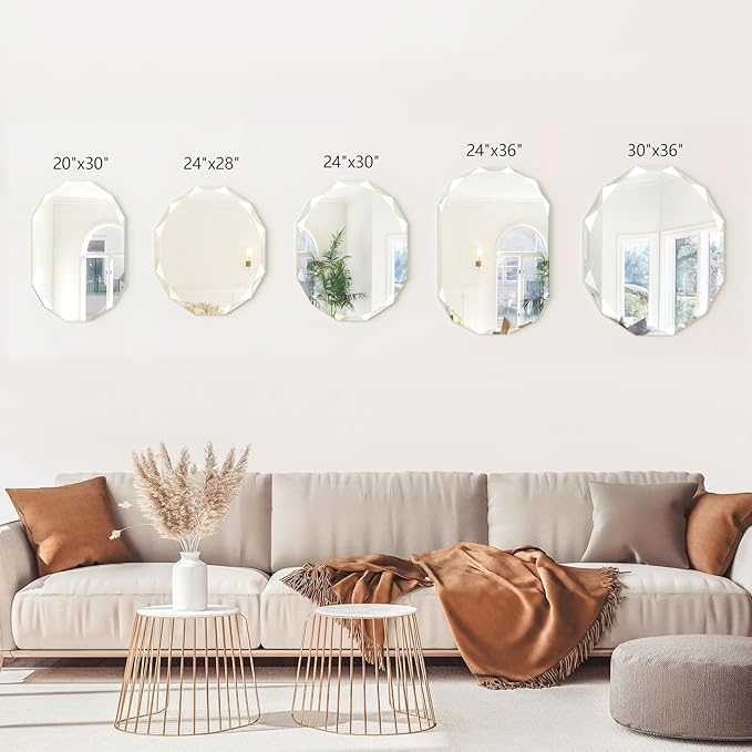 Bathroom Mirrors for Over Sink, Round Frameless Mirrors for Wall, 24x30 Inch Beveled Bathroom Mirror, Bathroom Vanity Circle Mirror for Bedroom Living Room Entryway Home Decor