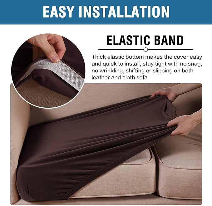 H.VERSAILTEX Velvet Stretch Couch Cushion Cover Plush Cushion Slipcover for Chair Loveseat Sofa Cushion Furniture Protector Seat Cushion Sofa Cover (2 Piece Large Sofa Cushion Covers, Brown)