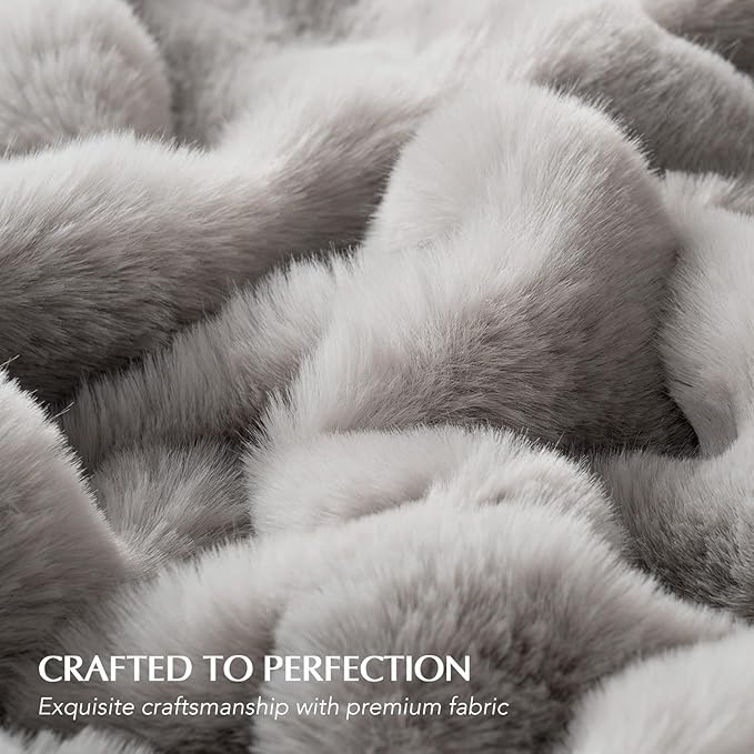 EVERGRACE Ultra Soft Luxury Fluffy Ridgeline Faux Rabbit Fur Throw Blanket, Thick Warm Bubble Throw for Bed, Cozy Plush Reversible Blankets for Couch, Chair, Sofa, Taupe, 60x80 Inches, 870 GSM