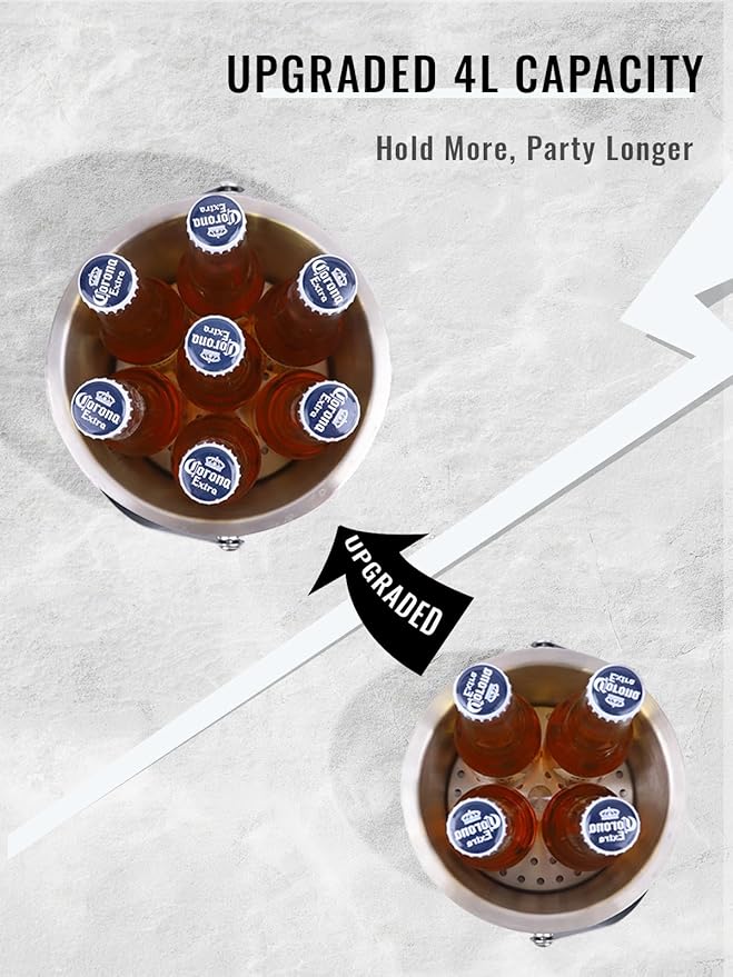 4L Ice Bucket with Silicone Lid, Scoop, Tongs & Strainer, Stainless Steel Double Wall Insulated Ice Buckets for Parties & Cocktail Bar, Outdoor Champagne Ice Container Bin, Navy