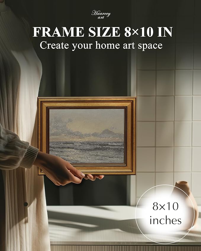HUARCEY Gold Framed Vintage Wall Art for Living Room, Landscape Painting Prints Shelf Decor for Kitchen, Aesthetic Coastal Bedroom Wall Art, Christmas Gifts for Friends or Family ( Sea or Sky - 8"x10" )