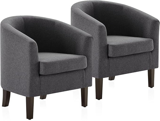 BELLEZE Living Room Chairs Set of 2, Linen Round Accent Barrel Chairs, Club Tub Sofa Chairs for Bedroom, Corner Chairs with Flared Legs and Cozy Soft Padding - Highland (Gray)