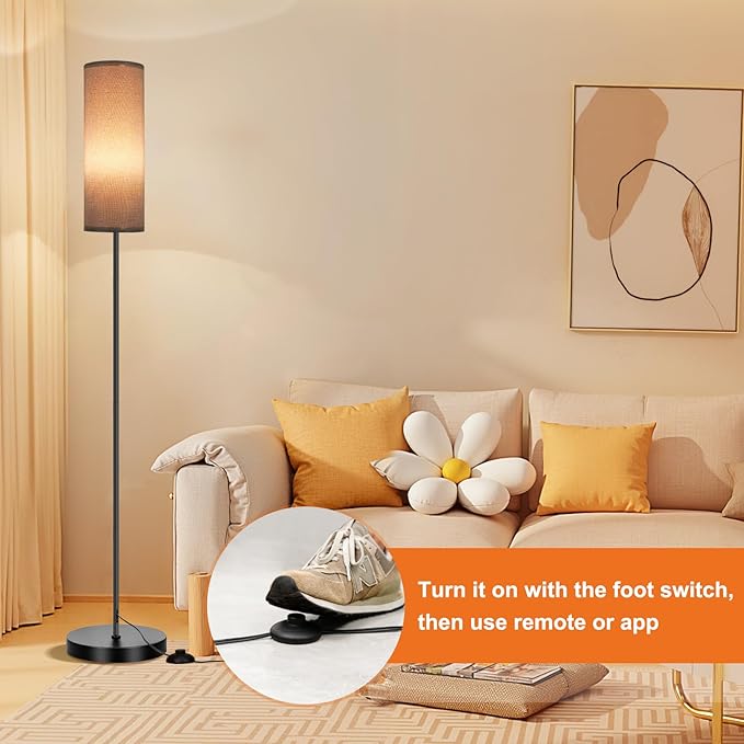 FRIDEKO HOME Gray Floor Lamps for Bedroom, Dimmable Colors Temperature & Brightness, Plug in Modern Floor Lamps for Living Room, Tall Standing Lamps for Office, Corner Lamp, 9W RGB LED Bulb