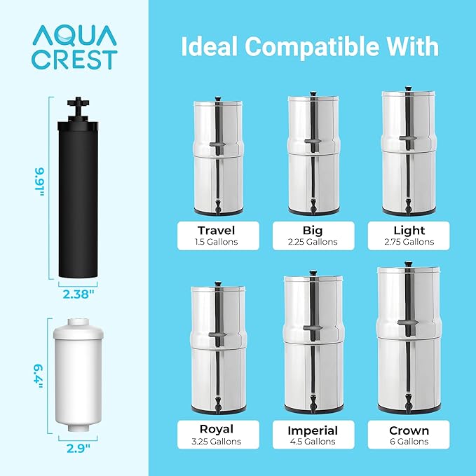 AQUACREST NSF/ANSI 42&372 Standard Water Filter, Replacement for Berkey® Gravity Water Filter System, Berkey® BB9-2® Black Filters & PF-2® Fluoride Filters
