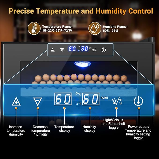 Electric Humidor for Cigars, 50L 300 Counts Large Capacity Thermostatic Desktop Humidor Cabinet with Digital LED Screen, Safety Lock,Smart Humidity & Temp Control, Gifts for Men
