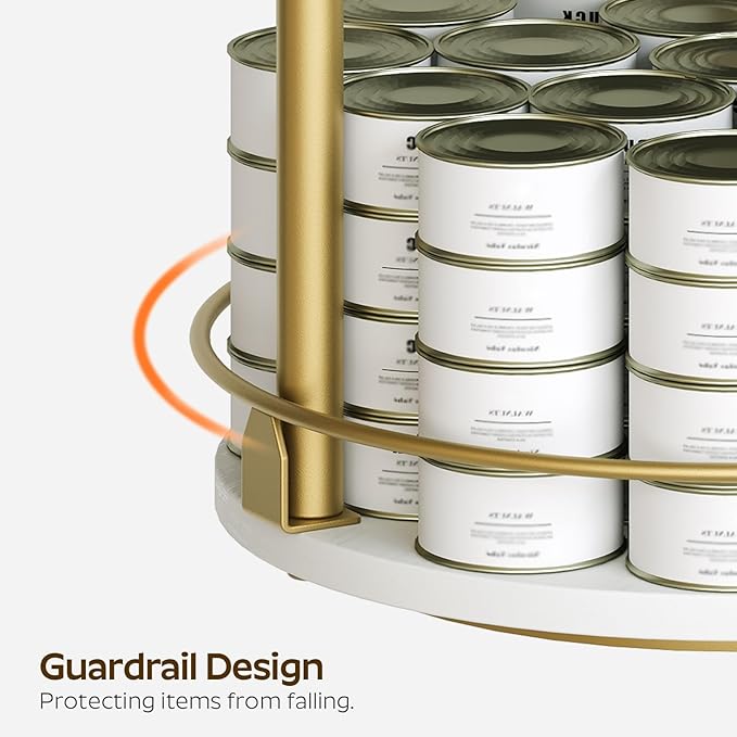 3-Tier Lazy Susan, Rotating Spice Rack, Spinning Organizer, Industrial Turntable Spice Rack for Cabinet, Kitchen Countertop, Pantry, White and Gold SR23DW