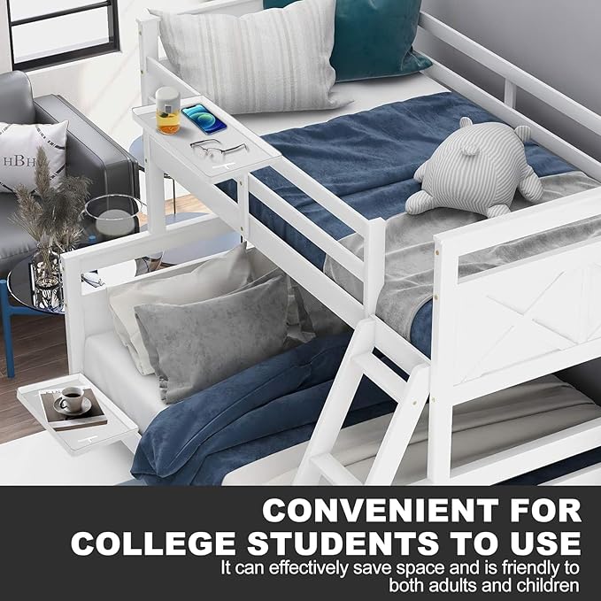 Bedside Shelf for Bunk & Loft Beds,College Dorm Room and Kids Room Essentials,Bed Side Table Tray Organizer,Clip On Nightstand,White