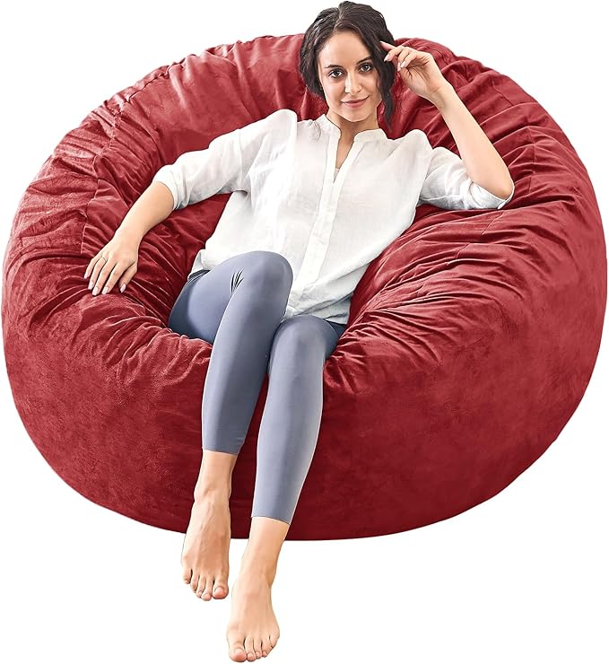 Bean Bag Chairs for Adults - Memory Foam Furniture BeanBag Chair - Kids/Teens Sofa with Soft Micro Fiber Cover - Round Fluffy Couch for Living Room Bedroom College Dorm - 4 ft, Red