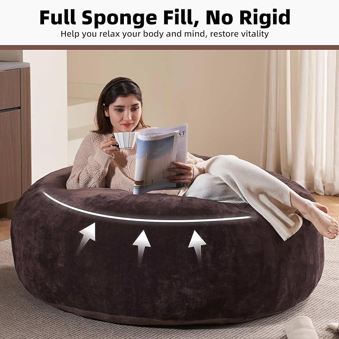 5FT，Big Bean Bag Chairs for Adults，Large beanbag with Filler Included，Memory Foam Material，Easy to Clean and Washable Corduroy Fabric，Suitable for Living Room and Bedroom (Brown, 5 Foot)