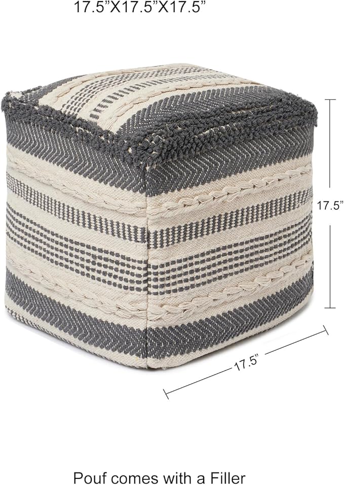 REDEARTH · Tufted Pouf Ottoman with Filler Textured Storage Cube Bean Bag Pouffe Footrest for Living Room, Bedroom, Nursery, Kidsroom; 100% Cotton (17.5"X17.5"X17.5", Precis Descant Gray)