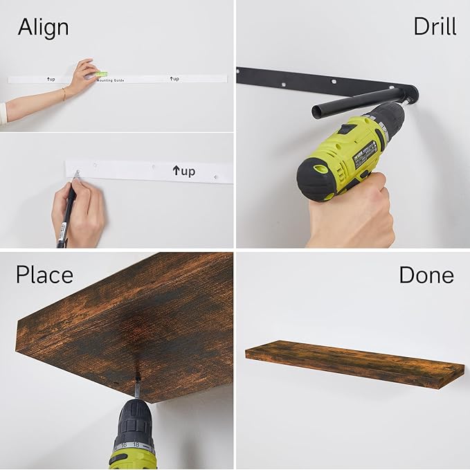 BAYKA Floating Shelves for Wall, 36 inches Wall Mounted Rustic Wood Shelves for Bathroom, Bedroom, Living Room, for Storage/Decor with 30lbs Capacity（Rustic Brown,Set of 3