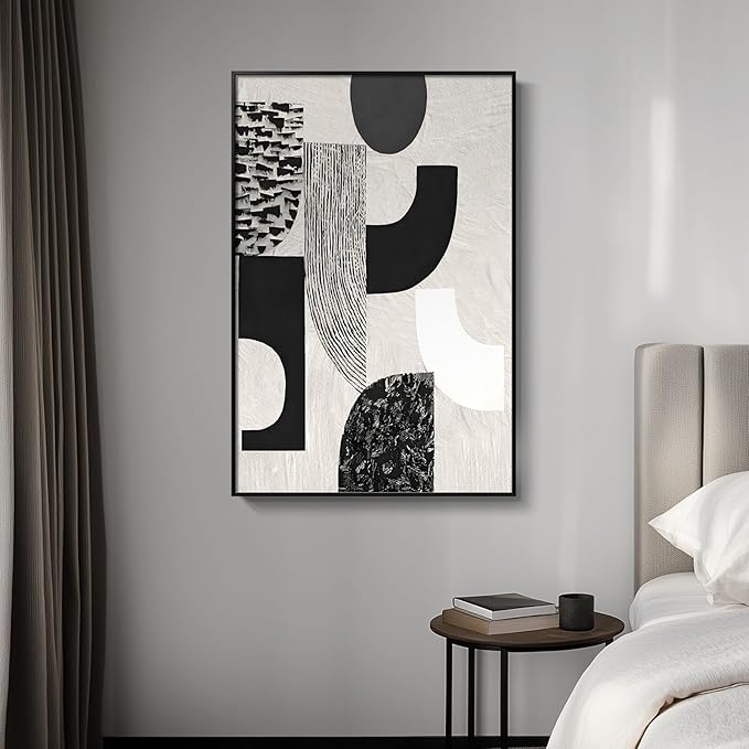 Framed Black and White Abstract Wall Art, Modern Minimalist Canvas Prints Paintings Artwork for Walls, Geometric Pictures for Living Room Dining Room Bedroom Office Bathroom Wall Decor 24x36 In