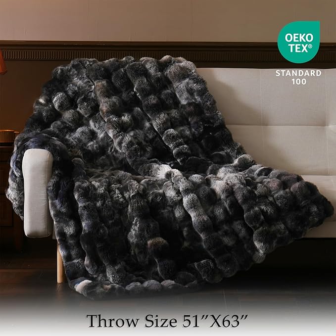 BENVWE Fluffy Faux Fur Throw Blanket for Couch, Soft Plush Thick Cozy Fuzzy Luxury Minky Bubble Blanket for Home Living Room Decor Gift for Women, Tie-dye Grey, 50" x 60", 1100GSM