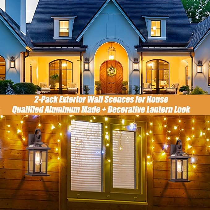 Bronze Outdoor Wall Lanterns Aluminum Anti-Rust Porch Lights 2-Pack, Exterior Light Fixtures IP65 Waterproof Clear Glass Brown Outdoor Sconces Lamps Wall Mount, Oil Rubbed Bronze