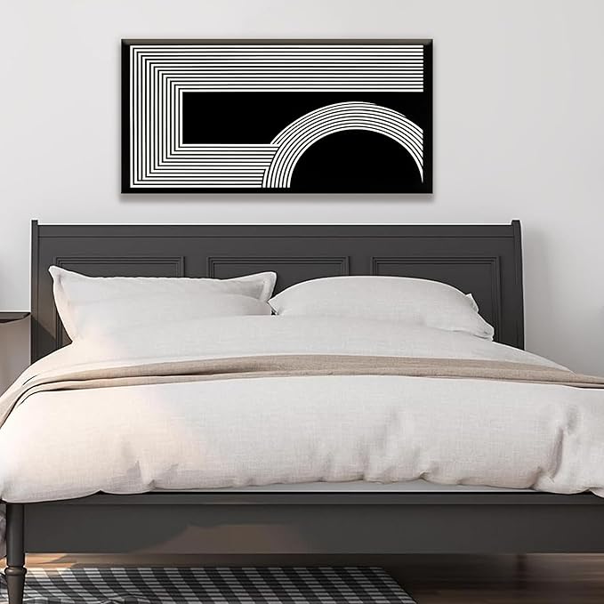 Abstract Wall Art Modern Canvas Art Wall Decor Minimalist Wall Art Geometric Line Canvas Artwork Print Paintings Black And White Wall Art Modern Picture For Bedroom Art Office Home Wall Decor 20"X 40"
