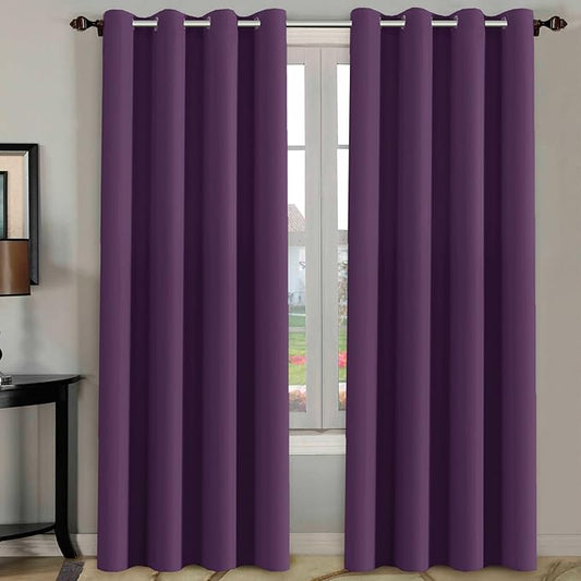 H.VERSAILTEX Blackout Thermal Insulated Room Darkening Window Treatment Extra Long Curtains/Drapes,Grommet Panels (Set of 2,52 by 96 - Inch,Solid Plum Purple)