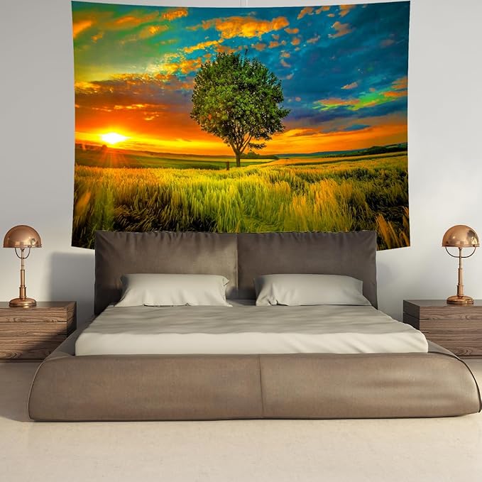 Delur Sunset Tree of Life Tapestry Forest Nature Landscape Wall Hanging Tapestry Scenic Tree Woodland Natural Sunrise Headboard for Bedroom Living Room Home Decor (70.8" x 92.5")