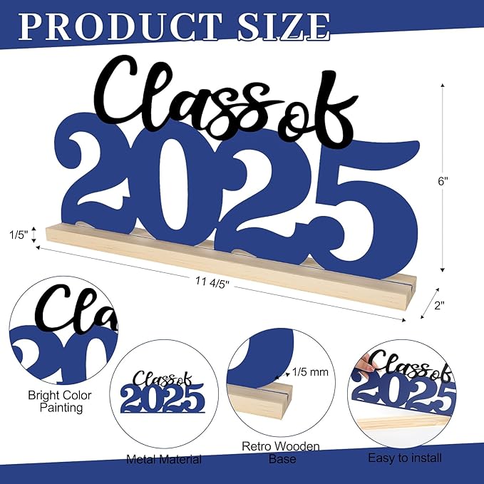 COCHIE Metal Class of 2025 Sign, Graduation Party Decorations for School, Home, Shelf, Mantel, Graduation Gifts for Graduate, Blue and Black Grad Table Top for Parties Decor Supplies (Class of 2025)