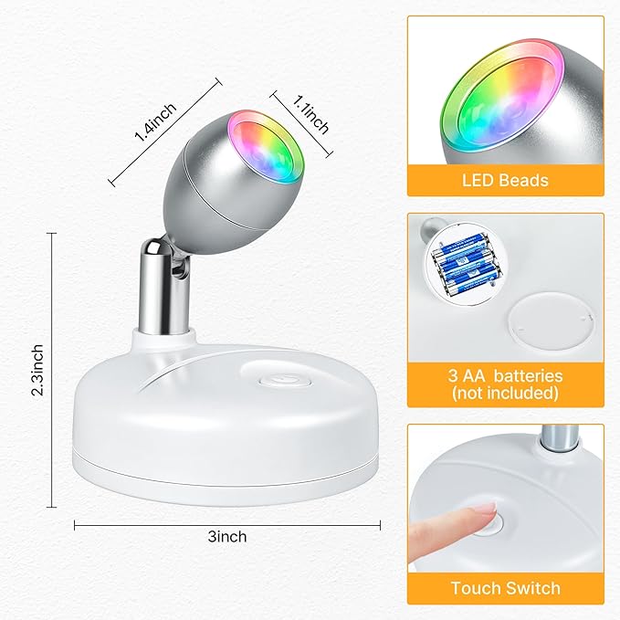 4 Pack Battery Operated Spot Lights Indoor, 13 Color Plant Uplighting Decor, Wall Lights for Pictures, Display for Tree Artwork Bookshelf